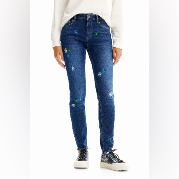 DESIGUAL embroidered skinny jeans size 38 - Picture 7 of 10